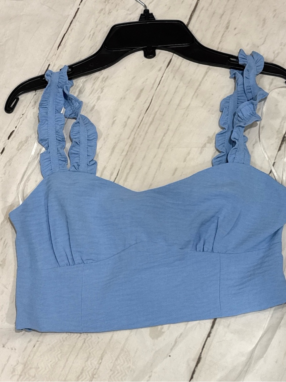 Love Tree Women Polyester Strap Smocked Back Crochet Lace Ruffle Peplum CropTop